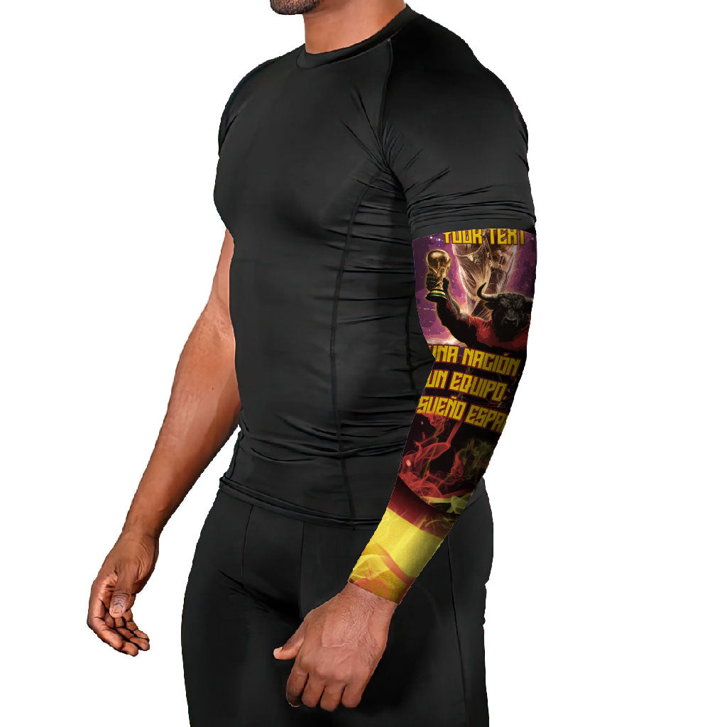 Personalized Spain Football Bull Mascot Arm Sleeves Spanish Pride Champion Trophy Graphic Art