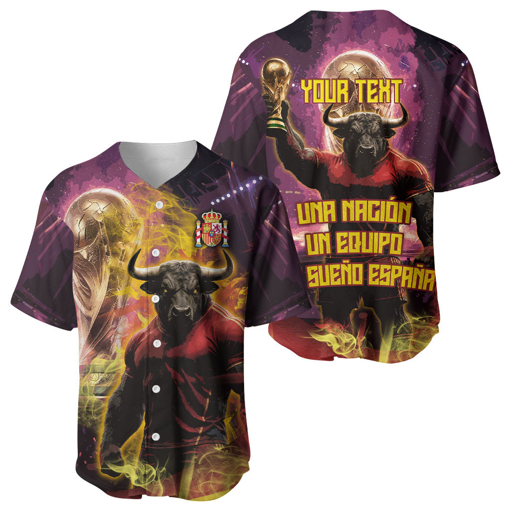 Personalized Spain Football Bull Mascot Baseball Jersey Spanish Pride Champion Trophy Graphic Art