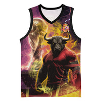 Personalized Spain Football Bull Mascot Basketball Jersey Spanish Pride Champion Trophy Graphic Art