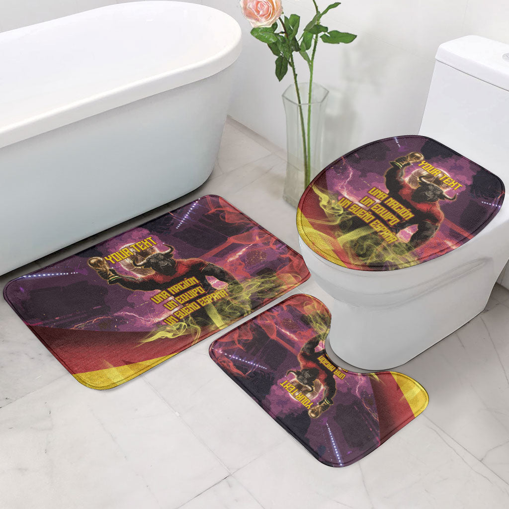 Personalized Spain Football Bull Mascot Bathroom Set Spanish Pride Champion Trophy Graphic Art