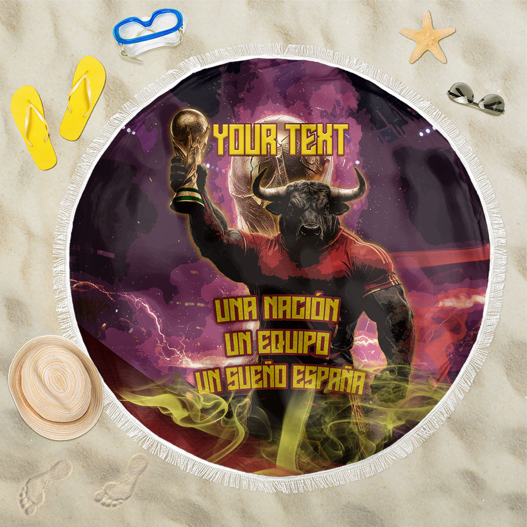 Personalized Spain Football Bull Mascot Beach Blanket Spanish Pride Champion Trophy Graphic Art