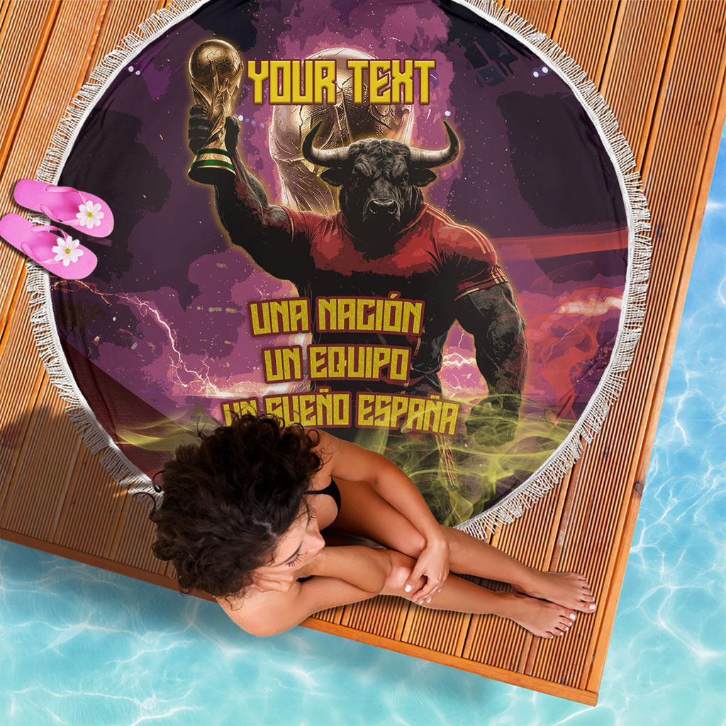 Personalized Spain Football Bull Mascot Beach Blanket Spanish Pride Champion Trophy Graphic Art