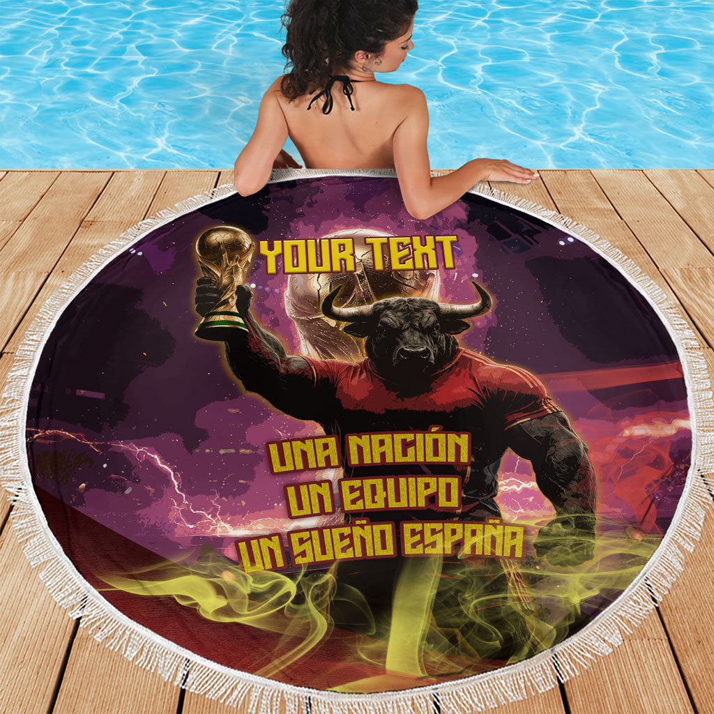 Personalized Spain Football Bull Mascot Beach Blanket Spanish Pride Champion Trophy Graphic Art