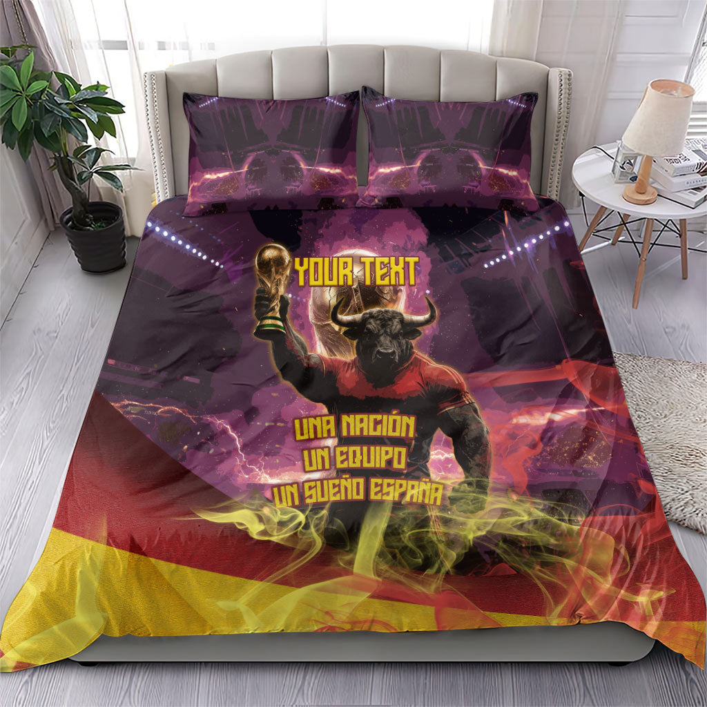Personalized Spain Football Bull Mascot Bedding Set Spanish Pride Champion Trophy Graphic Art
