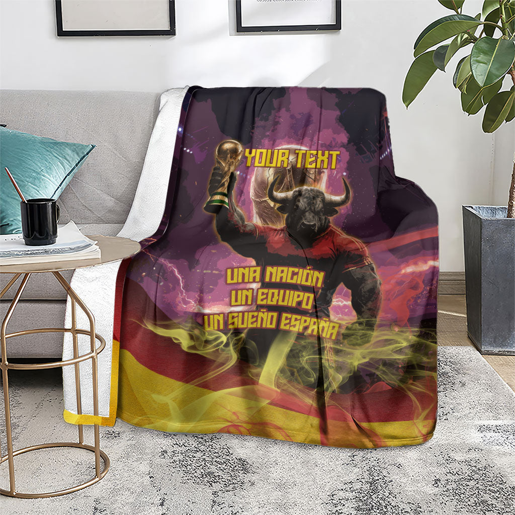 Personalized Spain Football Bull Mascot Blanket Spanish Pride Champion Trophy Graphic Art
