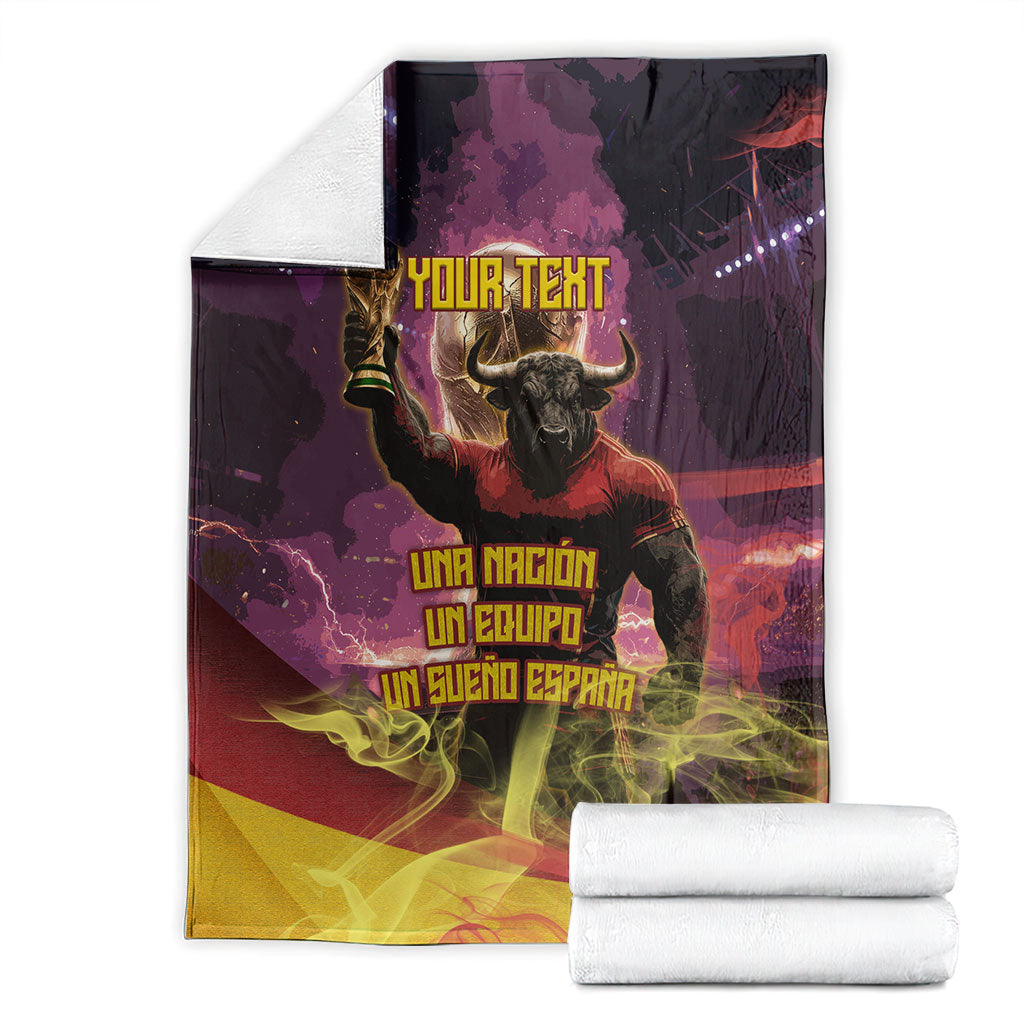 Personalized Spain Football Bull Mascot Blanket Spanish Pride Champion Trophy Graphic Art