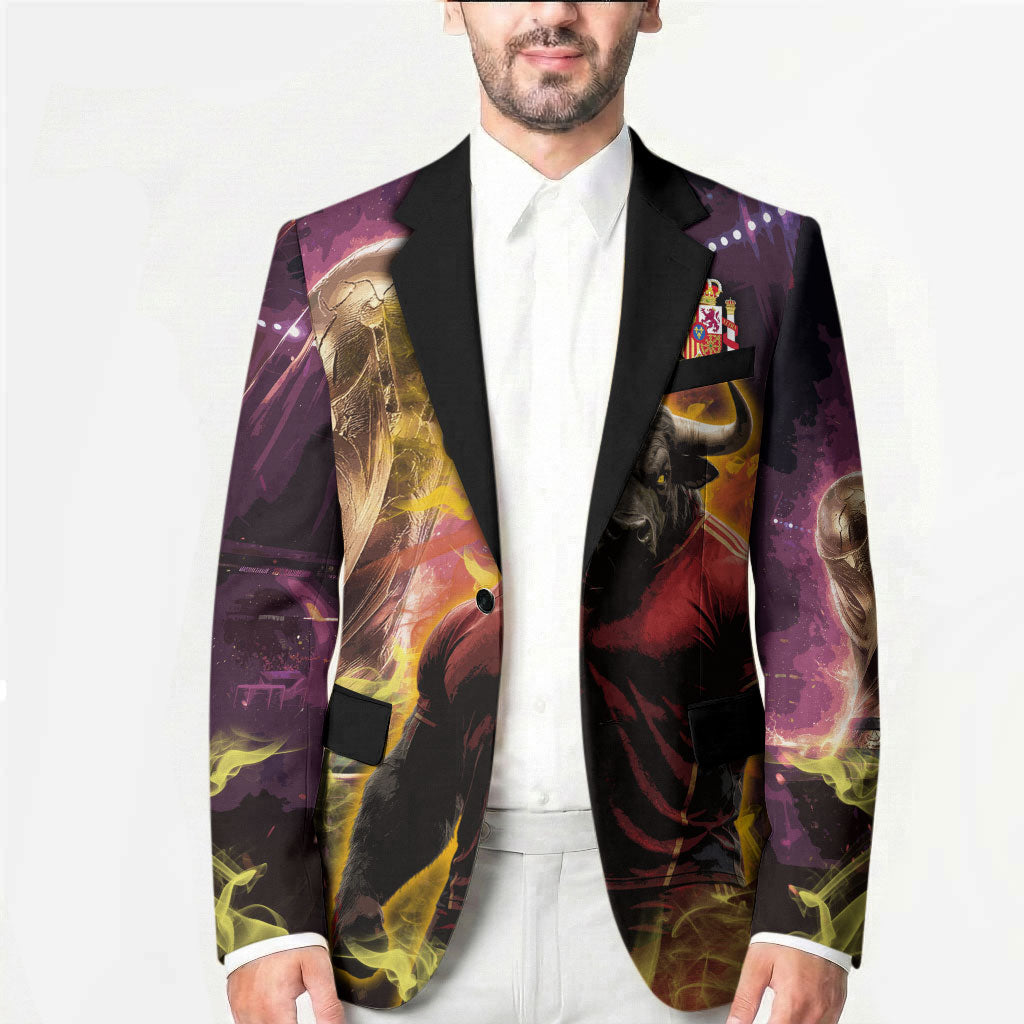 Personalized Spain Football Bull Mascot Blazer Spanish Pride Champion Trophy Graphic Art
