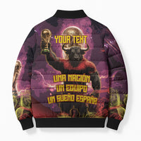 Personalized Spain Football Bull Mascot Bomber Puffer Jacket Spanish Pride Champion Trophy Graphic Art