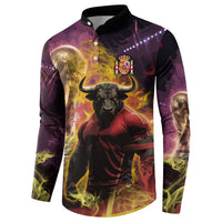 Personalized Spain Football Bull Mascot Button Sweatshirt Spanish Pride Champion Trophy Graphic Art