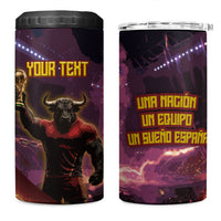 Personalized Spain Football Bull Mascot 4 in 1 Can Cooler Tumbler Spanish Pride Champion Trophy Graphic Art