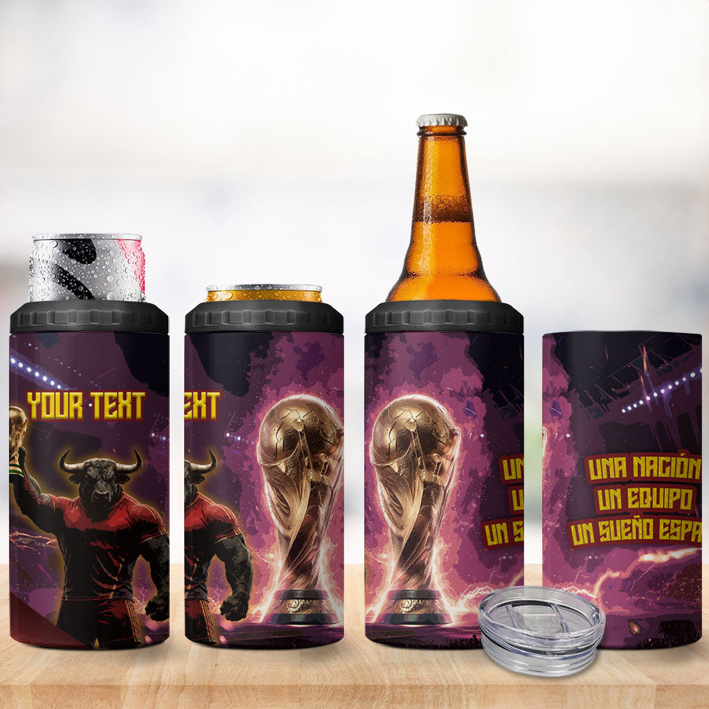 Personalized Spain Football Bull Mascot 4 in 1 Can Cooler Tumbler Spanish Pride Champion Trophy Graphic Art