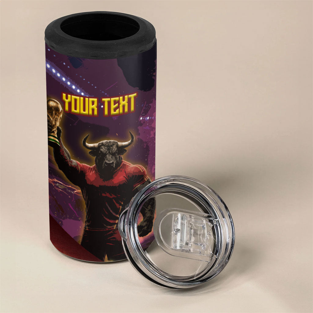 Personalized Spain Football Bull Mascot 4 in 1 Can Cooler Tumbler Spanish Pride Champion Trophy Graphic Art