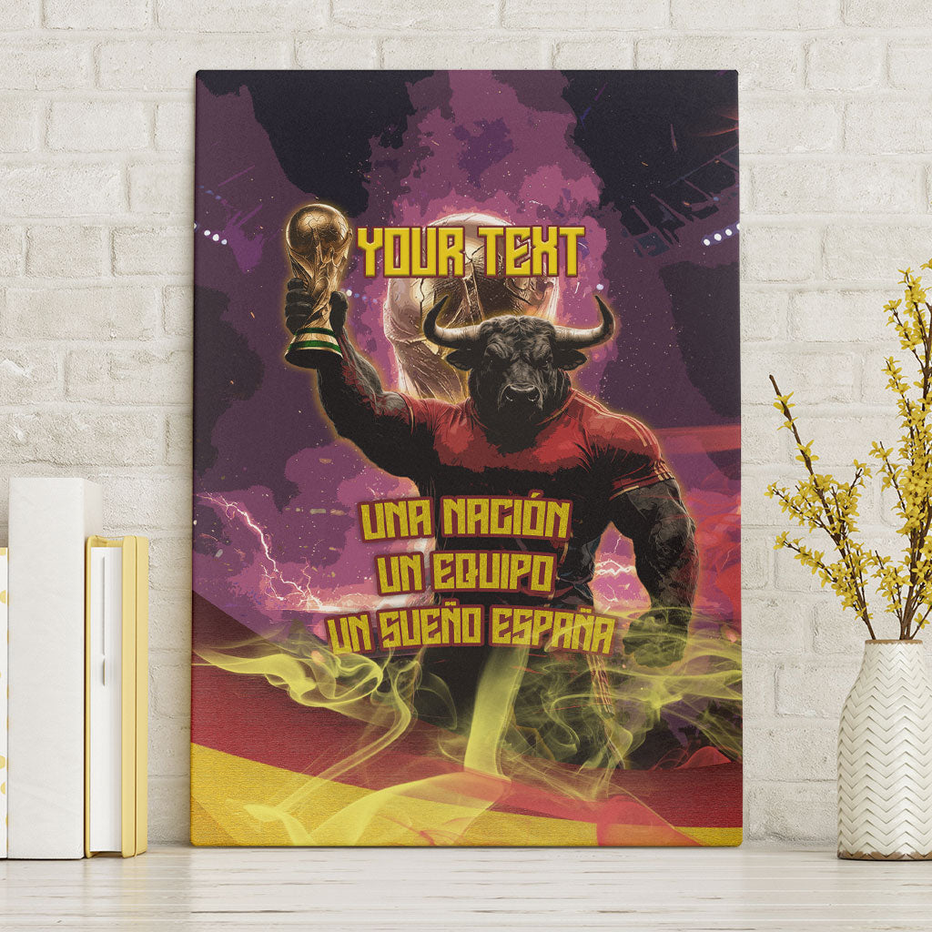 Personalized Spain Football Bull Mascot Canvas Wall Art Spanish Pride Champion Trophy Graphic Art