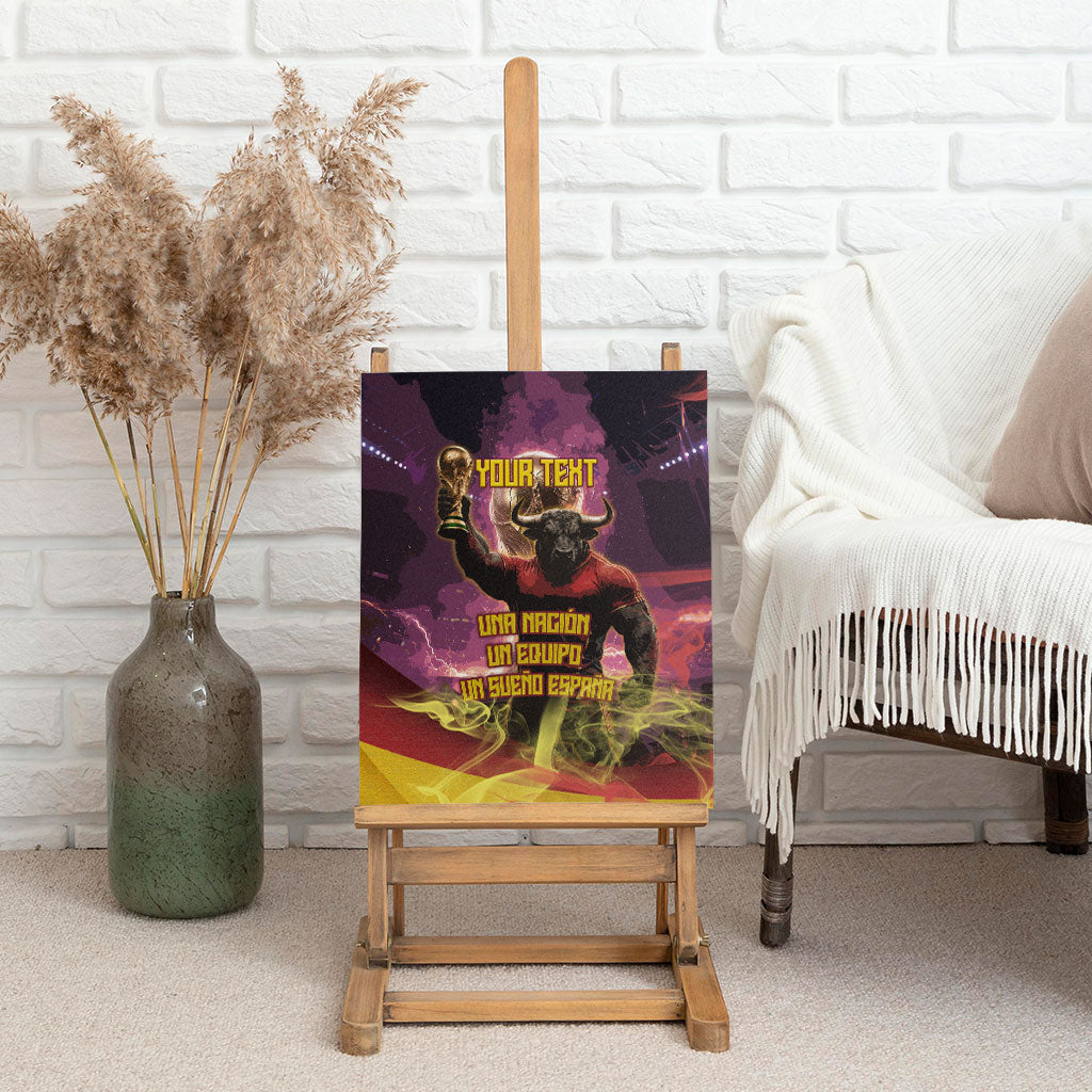 Personalized Spain Football Bull Mascot Canvas Wall Art Spanish Pride Champion Trophy Graphic Art