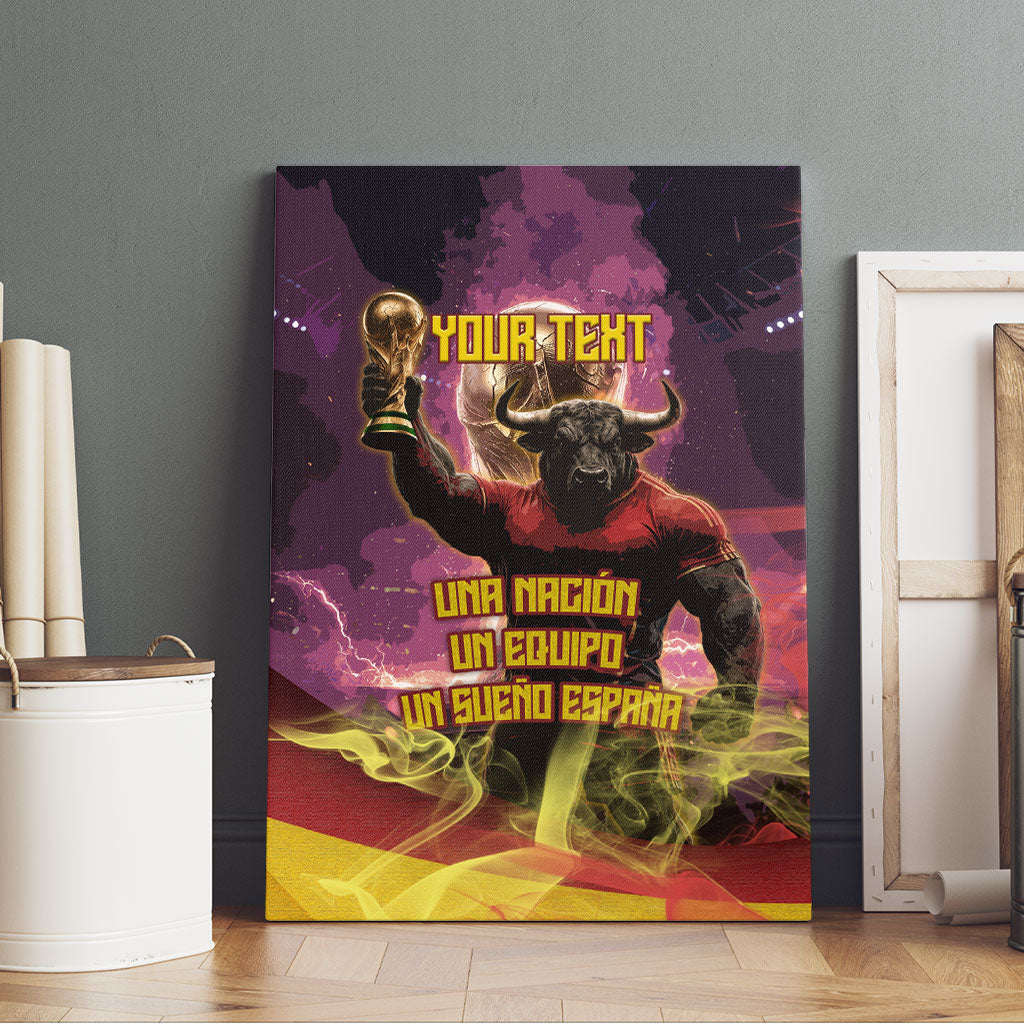 Personalized Spain Football Bull Mascot Canvas Wall Art Spanish Pride Champion Trophy Graphic Art