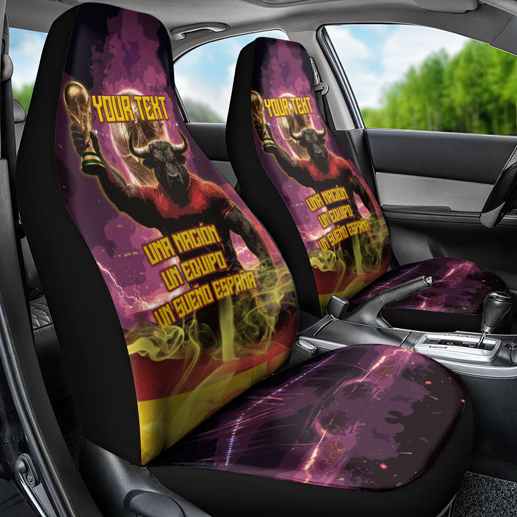 Personalized Spain Football Bull Mascot Car Seat Cover Spanish Pride Champion Trophy Graphic Art