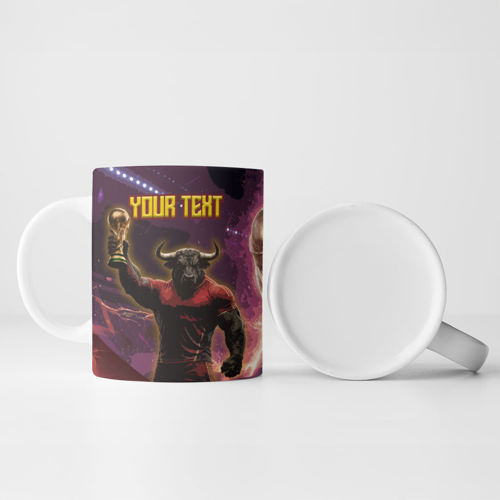 Personalized Spain Football Bull Mascot Ceramic Mug Spanish Pride Champion Trophy Graphic Art