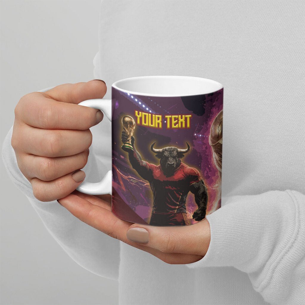 Personalized Spain Football Bull Mascot Ceramic Mug Spanish Pride Champion Trophy Graphic Art