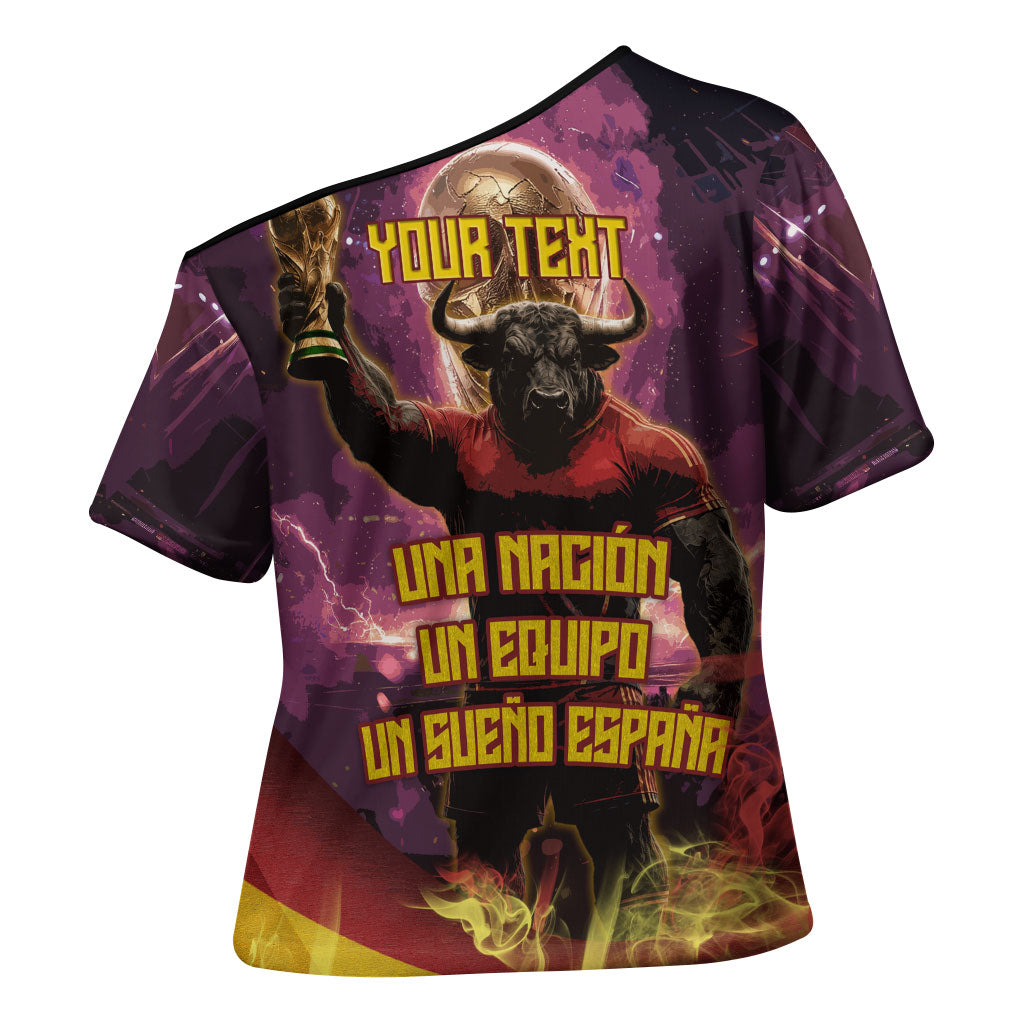 Personalized Spain Football Bull Mascot Cross Shoulder Shirt Spanish Pride Champion Trophy Graphic Art