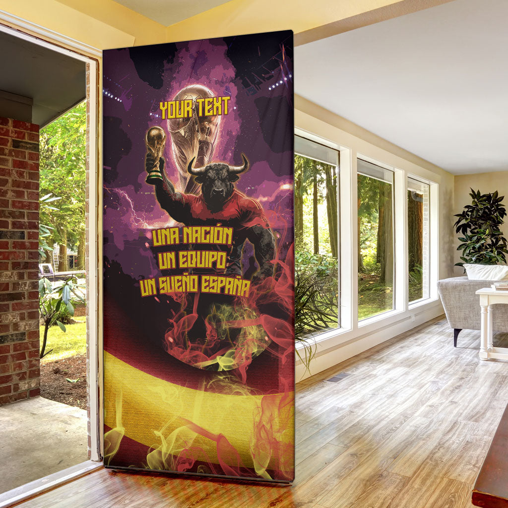 Personalized Spain Football Bull Mascot Door Cover Spanish Pride Champion Trophy Graphic Art