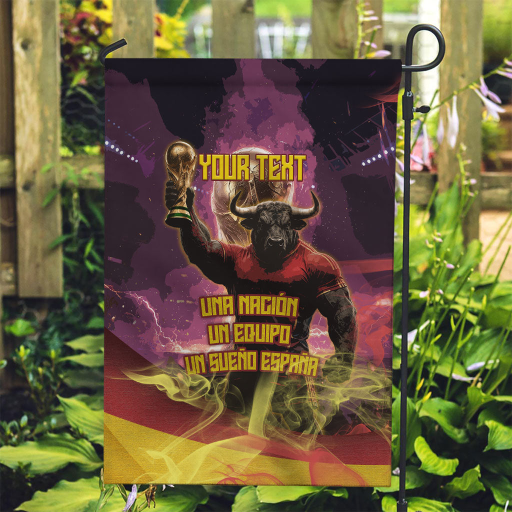 Personalized Spain Football Bull Mascot Garden Flag Spanish Pride Champion Trophy Graphic Art