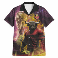 Personalized Spain Football Bull Mascot Hawaiian Shirt Spanish Pride Champion Trophy Graphic Art