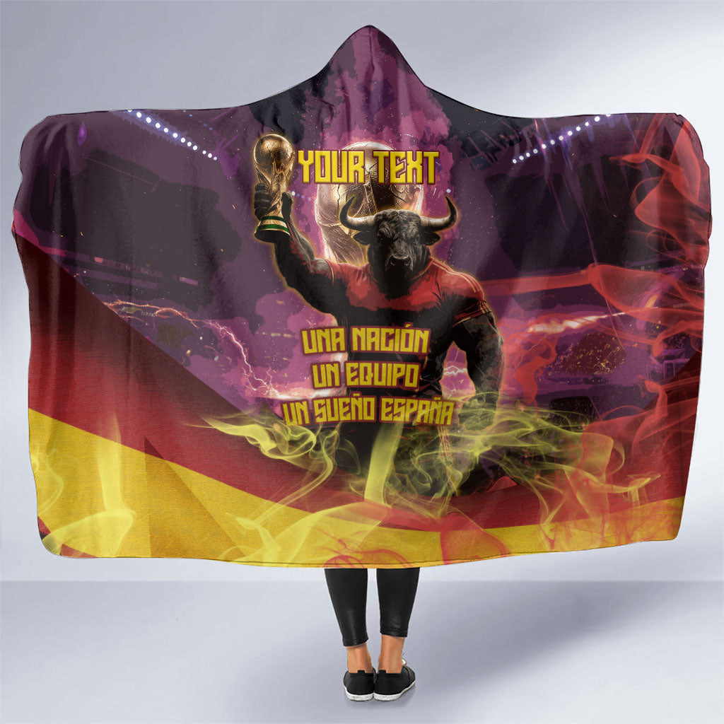 Personalized Spain Football Bull Mascot Hooded Blanket Spanish Pride Champion Trophy Graphic Art