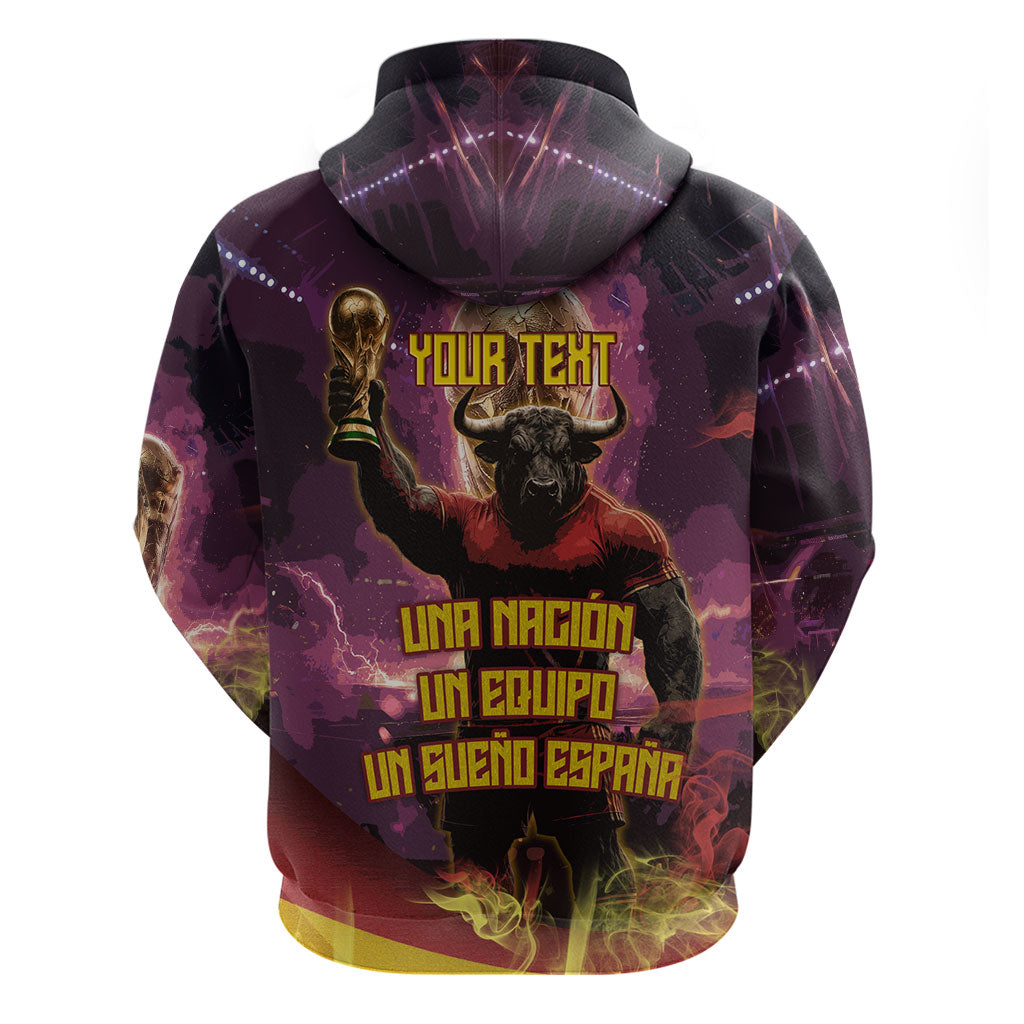 Personalized Spain Football Bull Mascot Hoodie Spanish Pride Champion Trophy Graphic Art