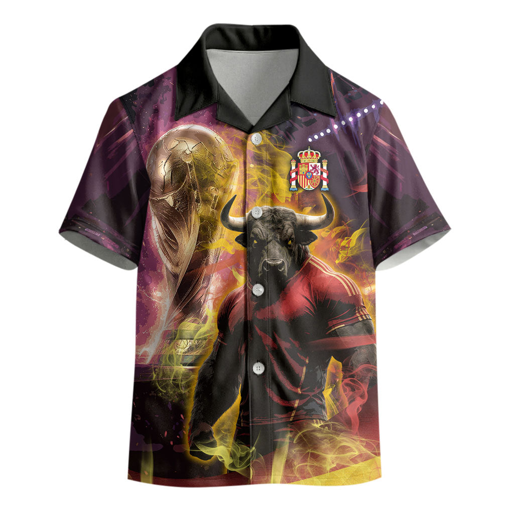 Personalized Spain Football Bull Mascot Kid Hawaiian Shirt Spanish Pride Champion Trophy Graphic Art