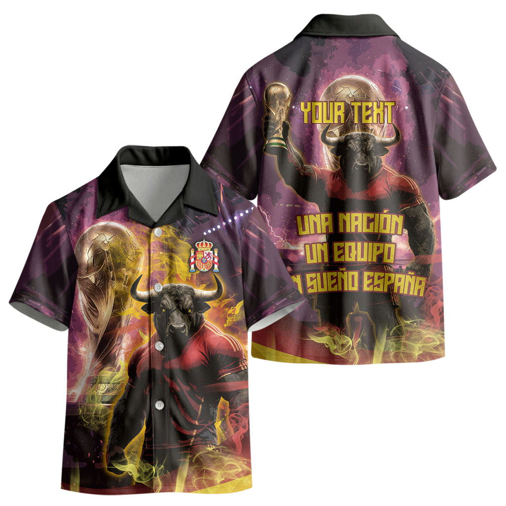 Personalized Spain Football Bull Mascot Kid Hawaiian Shirt Spanish Pride Champion Trophy Graphic Art
