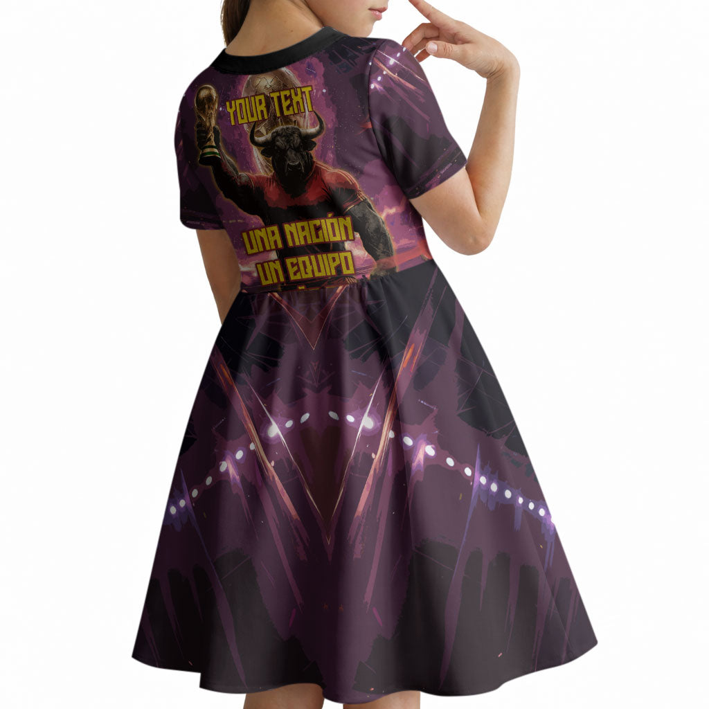 Personalized Spain Football Bull Mascot Kid Short Sleeve Dress Spanish Pride Champion Trophy Graphic Art