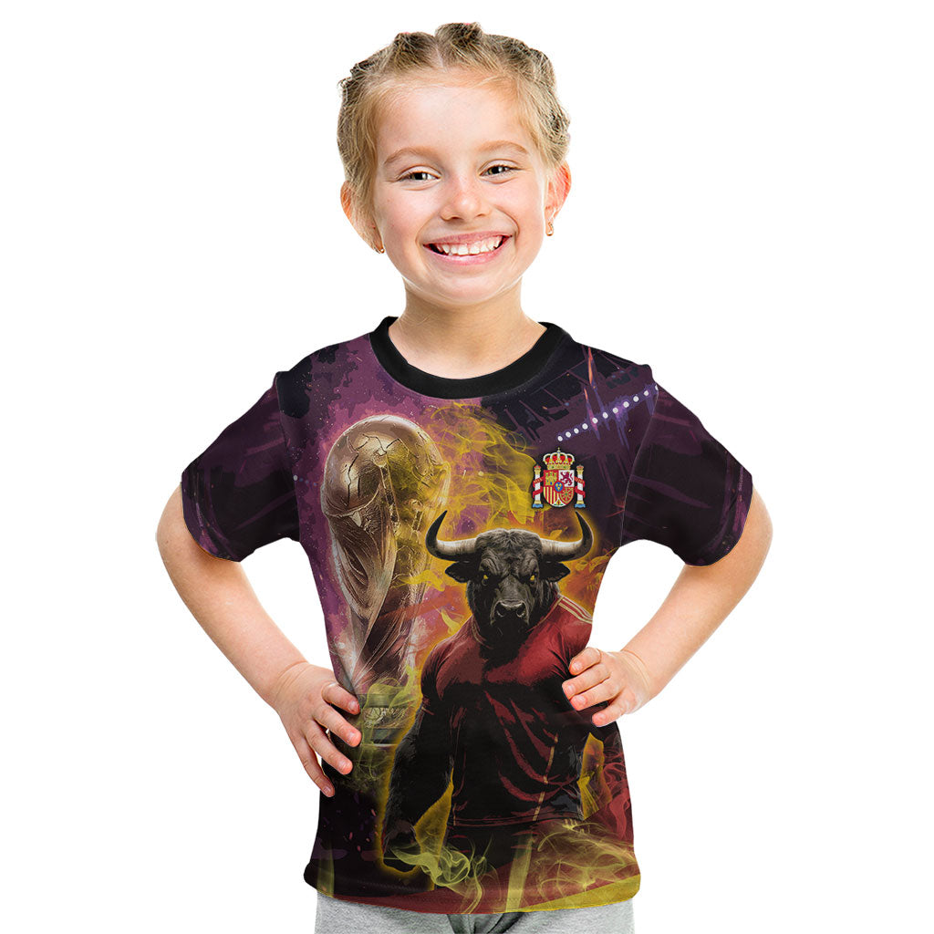 Personalized Spain Football Bull Mascot Kid T Shirt Spanish Pride Champion Trophy Graphic Art