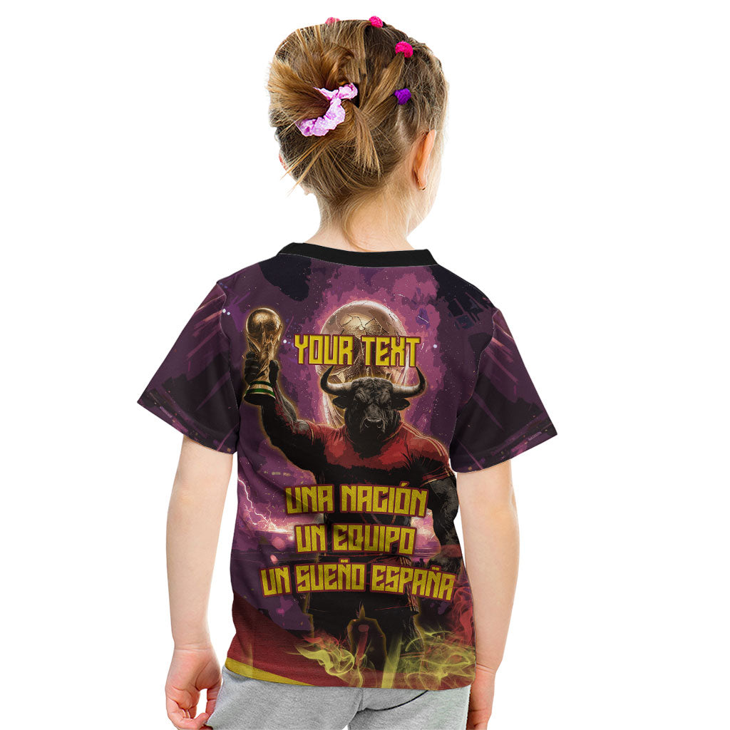 Personalized Spain Football Bull Mascot Kid T Shirt Spanish Pride Champion Trophy Graphic Art