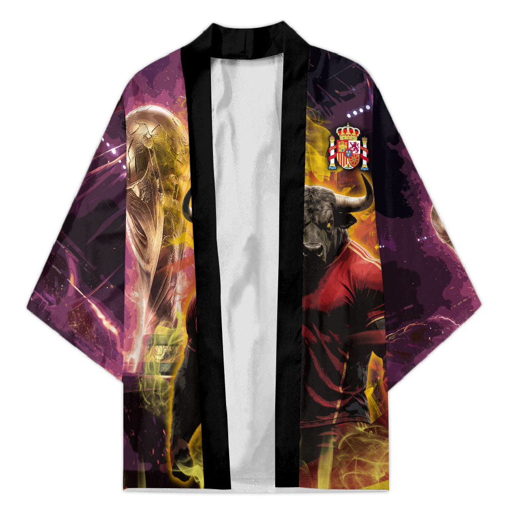 Personalized Spain Football Bull Mascot Kimono Spanish Pride Champion Trophy Graphic Art
