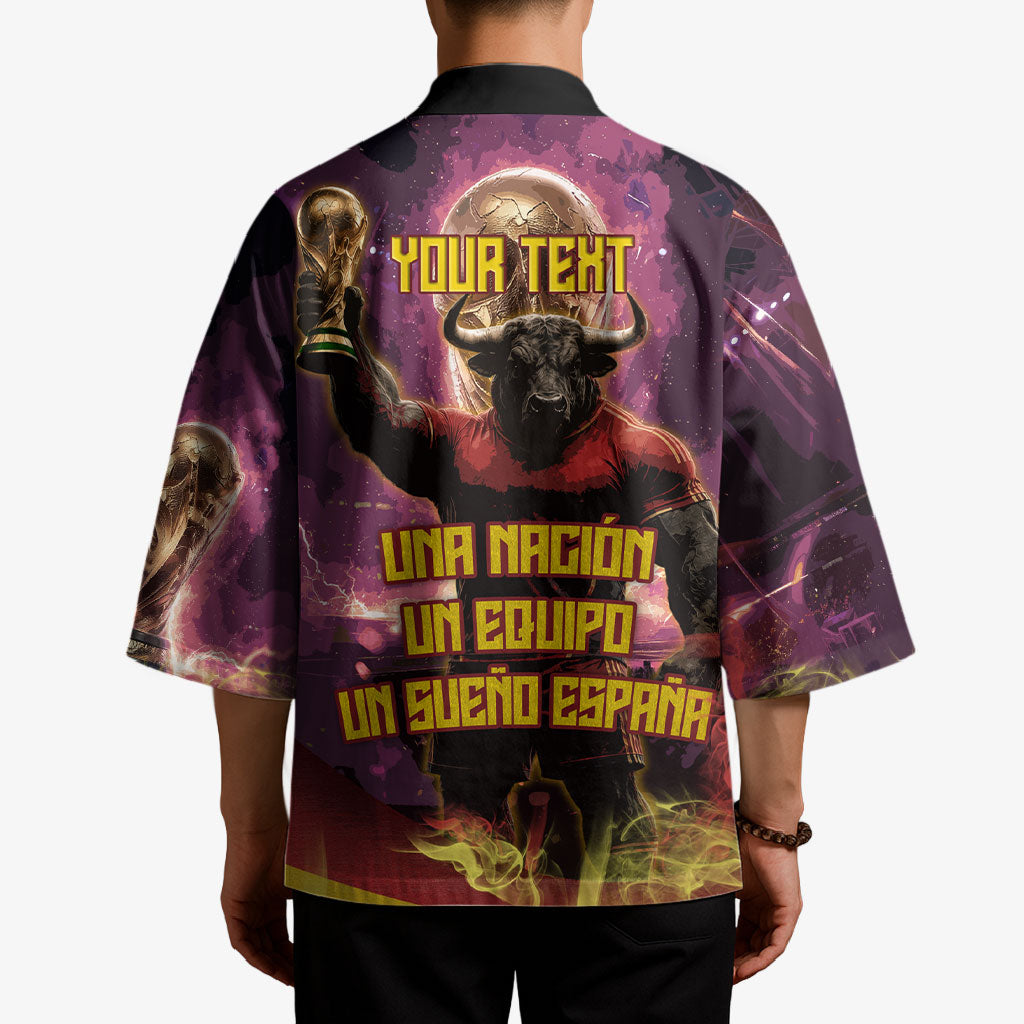 Personalized Spain Football Bull Mascot Kimono Spanish Pride Champion Trophy Graphic Art