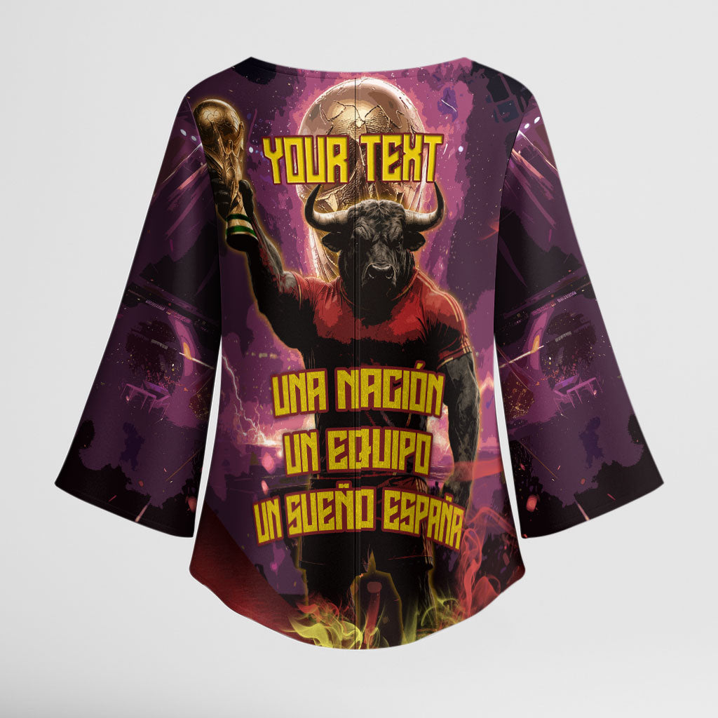 Personalized Spain Football Bull Mascot Kimono Sleeve Blouse Spanish Pride Champion Trophy Graphic Art