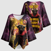 Personalized Spain Football Bull Mascot Kimono Sleeve Blouse Spanish Pride Champion Trophy Graphic Art