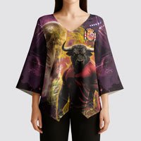 Personalized Spain Football Bull Mascot Kimono Sleeve Blouse Spanish Pride Champion Trophy Graphic Art
