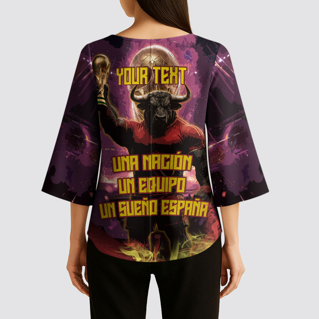 Personalized Spain Football Bull Mascot Kimono Sleeve Blouse Spanish Pride Champion Trophy Graphic Art
