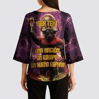 Personalized Spain Football Bull Mascot Kimono Sleeve Blouse Spanish Pride Champion Trophy Graphic Art