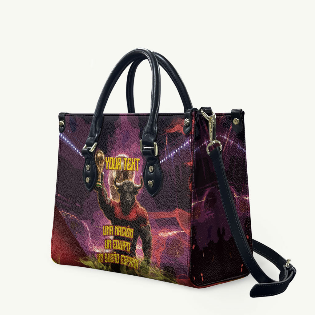 Personalized Spain Football Bull Mascot Leather Bag Spanish Pride Champion Trophy Graphic Art