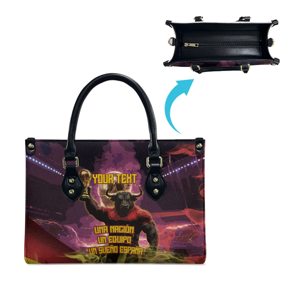 Personalized Spain Football Bull Mascot Leather Bag Spanish Pride Champion Trophy Graphic Art
