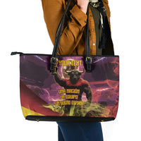 Personalized Spain Football Bull Mascot Leather Tote Bag Spanish Pride Champion Trophy Graphic Art