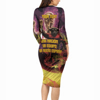Personalized Spain Football Bull Mascot Long Sleeve Bodycon Dress Spanish Pride Champion Trophy Graphic Art