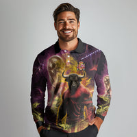 Personalized Spain Football Bull Mascot Long Sleeve Polo Shirt Spanish Pride Champion Trophy Graphic Art