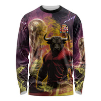 Personalized Spain Football Bull Mascot Long Sleeve Shirt Spanish Pride Champion Trophy Graphic Art