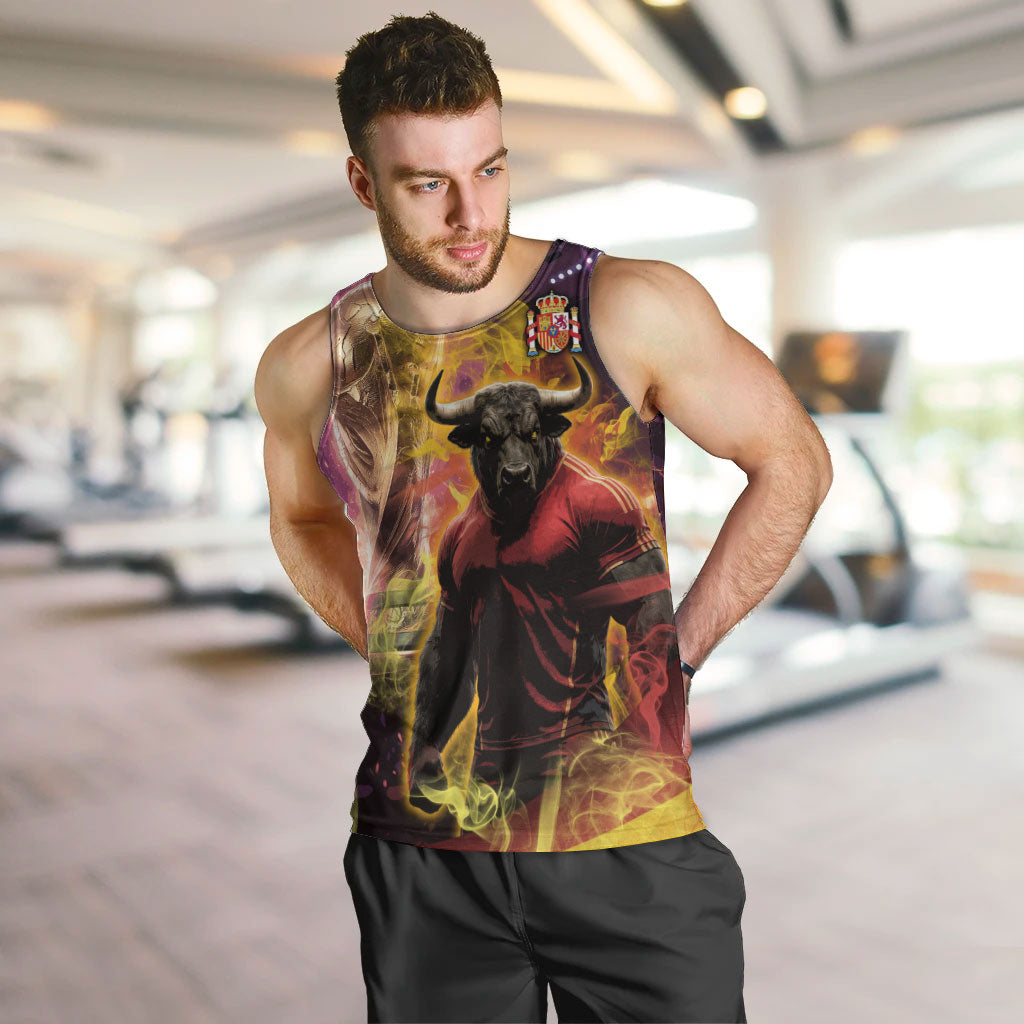 Personalized Spain Football Bull Mascot Men Tank Top Spanish Pride Champion Trophy Graphic Art