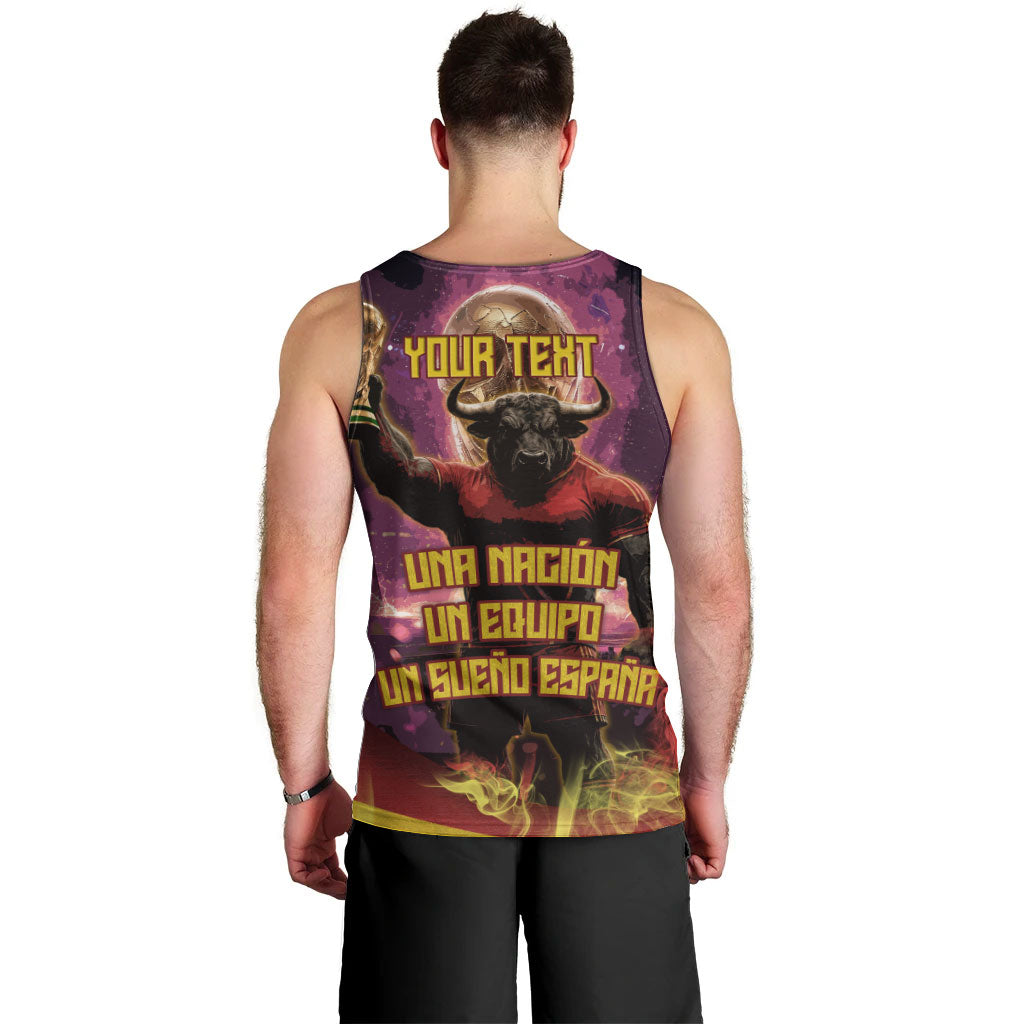 Personalized Spain Football Bull Mascot Men Tank Top Spanish Pride Champion Trophy Graphic Art