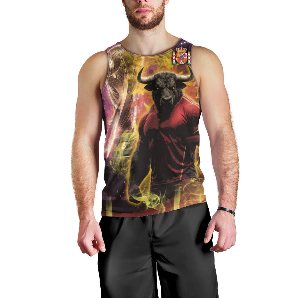 Personalized Spain Football Bull Mascot Men Tank Top Spanish Pride Champion Trophy Graphic Art