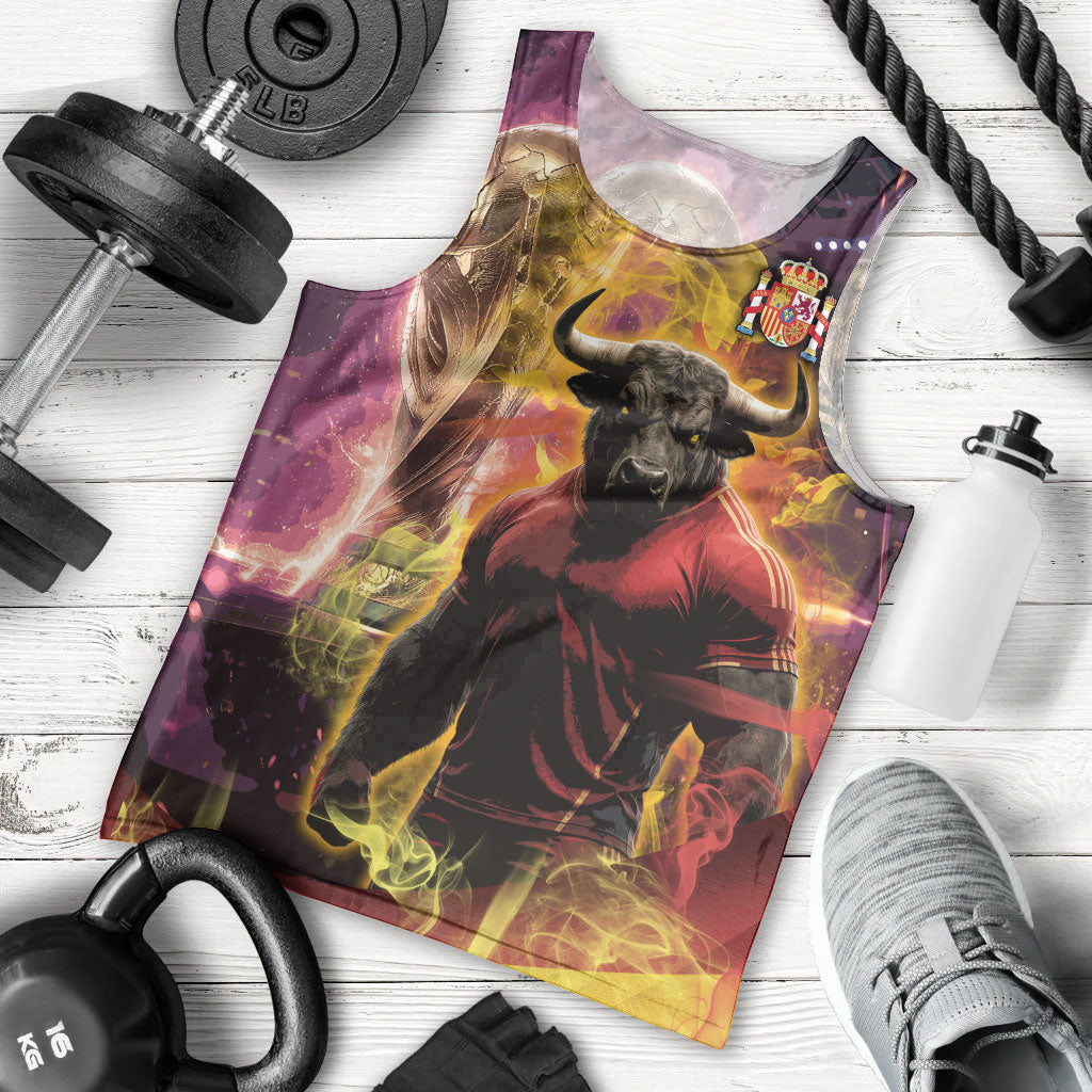 Personalized Spain Football Bull Mascot Men Tank Top Spanish Pride Champion Trophy Graphic Art